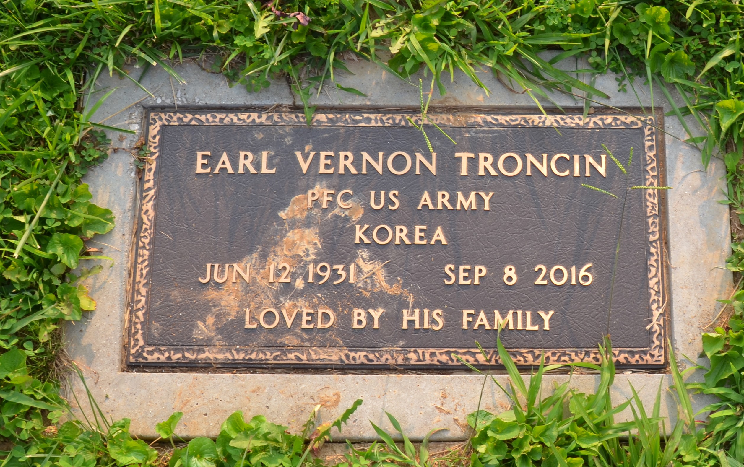 Military memorial for Earl Vernon Troncin
